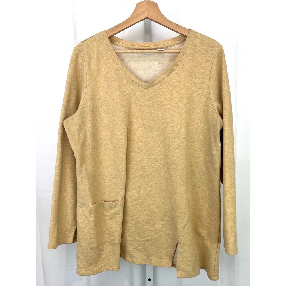 LOGO Lounge XL Lori Goldstein Pullover V-Neck Sweatshirt Top with Pocket Yellow